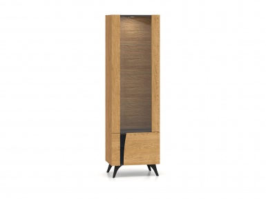 Design Plus Studio Kuchni & Salon Meblowy | Toscania 02 prawa Dąb Baltic Dune/Jesion Prestige Czarny - witryna 1W1D | 