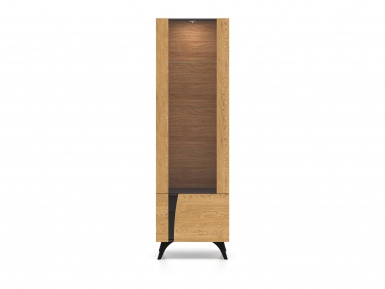 Design Plus Studio Kuchni & Salon Meblowy | Toscania 02 prawa Dąb Baltic Dune/Jesion Prestige Czarny - witryna 1W1D | 