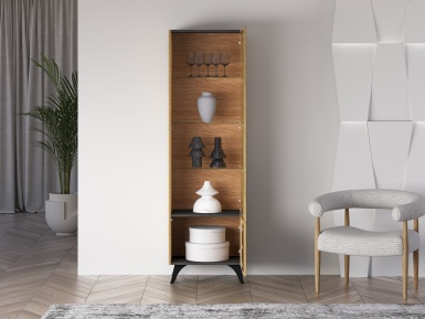 Design Plus Studio Kuchni & Salon Meblowy | Toscania 02 prawa Dąb Baltic Dune/Jesion Prestige Czarny - witryna 1W1D | 