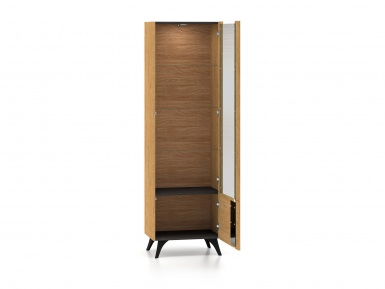 Design Plus Studio Kuchni & Salon Meblowy | Toscania 02 prawa Dąb Baltic Dune/Jesion Prestige Czarny - witryna 1W1D | 