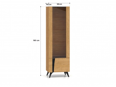 Design Plus Studio Kuchni & Salon Meblowy | Toscania 02 prawa Dąb Baltic Dune/Jesion Prestige Czarny - witryna 1W1D | 