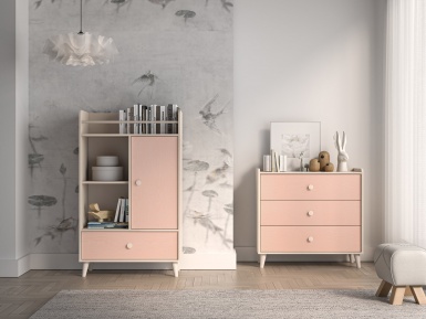 Design Plus Studio Kuchni & Salon Meblowy | Mevel 04 Piasek pustyni/Millennial pink - komoda 1D1S | 