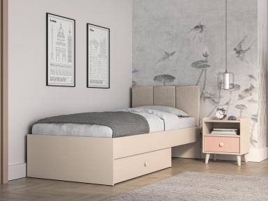 Design Plus Studio Kuchni & Salon Meblowy | Mevel 08 Piasek pustyni/Millennial pink - łóżko 1S | 