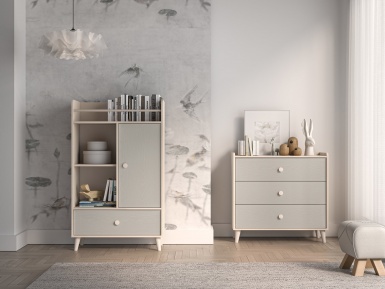 Design Plus Studio Kuchni & Salon Meblowy | Mevel 04 Piasek pustyni/szary pallad - komoda 1D1S | 