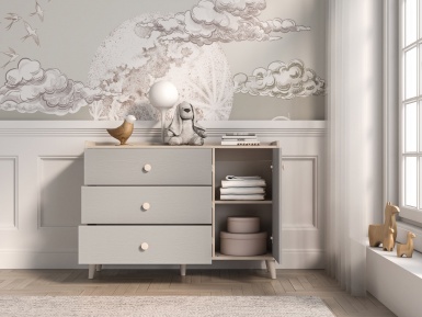 Design Plus Studio Kuchni & Salon Meblowy | Mevel 05 Piasek pustyni/szary pallad - komoda 1D3S | 