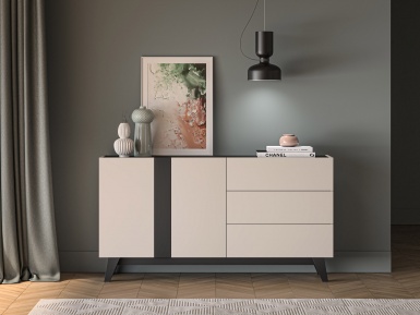 Design Plus Studio Kuchni & Salon Meblowy | Freshion 03 cashmere/czarny - komoda 2D3S | 