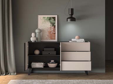 Design Plus Studio Kuchni & Salon Meblowy | Freshion 03 cashmere/czarny - komoda 2D3S | 