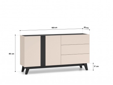 Design Plus Studio Kuchni & Salon Meblowy | Freshion 03 cashmere/czarny - komoda 2D3S | 