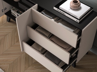 Design Plus Studio Kuchni & Salon Meblowy | Freshion 03 cashmere/czarny - komoda 2D3S | 