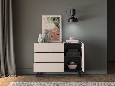 Design Plus Studio Kuchni & Salon Meblowy | Freshion 04 cashmere/czarny - komoda 1D3S | 