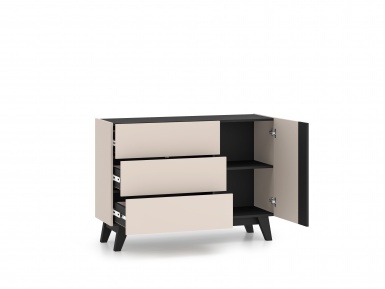 Design Plus Studio Kuchni & Salon Meblowy | Freshion 04 cashmere/czarny - komoda 1D3S | 