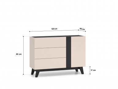 Design Plus Studio Kuchni & Salon Meblowy | Freshion 04 cashmere/czarny - komoda 1D3S | 