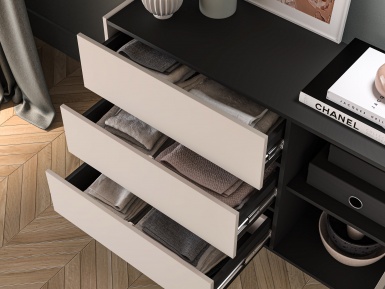 Design Plus Studio Kuchni & Salon Meblowy | Freshion 04 cashmere/czarny - komoda 1D3S | 