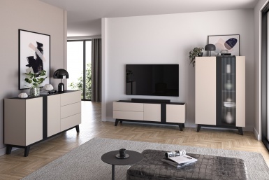 Design Plus Studio Kuchni & Salon Meblowy | Freshion 04 cashmere/czarny - komoda 1D3S | 