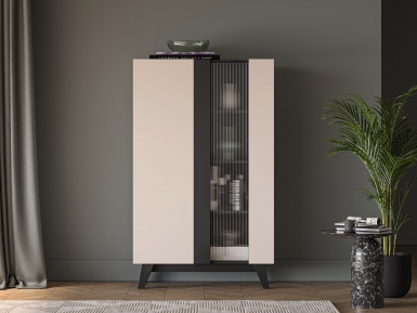 Design Plus Studio Kuchni & Salon Meblowy | Freshion 02 cashmere/czarny - witryna 1D1W | 