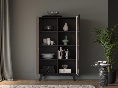 Design Plus Studio Kuchni & Salon Meblowy | Freshion 02 cashmere/czarny - witryna 1D1W | 