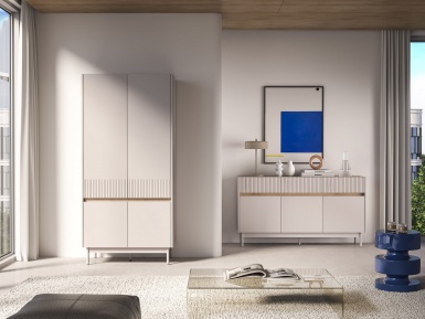 Design Plus Studio Kuchni & Salon Meblowy | Dunea 01 cashmere / dąb cremona torro - szafa 4D | 
