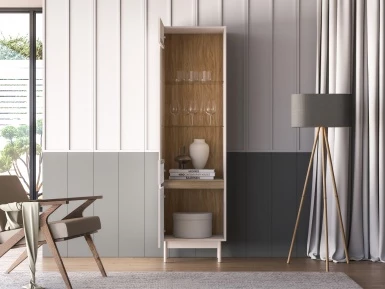 Design Plus Studio Kuchni & Salon Meblowy | Dunea 02 cashmere / dąb cremona torro - witryna 1D1W | 