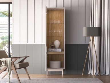 Design Plus Studio Kuchni & Salon Meblowy | Dunea 02 cashmere / dąb cremona torro - witryna 1D1W | 