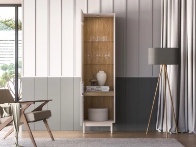 Design Plus Studio Kuchni & Salon Meblowy | Dunea 02 cashmere / dąb cremona torro - witryna 1D1W | 