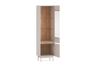 Design Plus Studio Kuchni & Salon Meblowy | Dunea 02 cashmere / dąb cremona torro - witryna 1D1W | 