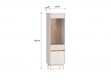 Design Plus Studio Kuchni & Salon Meblowy | Dunea 02 cashmere / dąb cremona torro - witryna 1D1W | 
