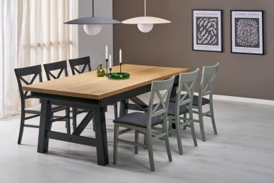 Design Plus Studio Kuchni & Salon Meblowy | FIESTA stół rozkładany 200-280x100x77 cm dąb naturalny/czarny (3p1szt) | 5905248137141