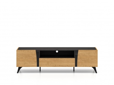 Design Plus Studio Kuchni & Salon Meblowy | Toscania 06 Dąb Baltic Dune/Jesion Prestige Czarny - RTV 2D1S | 