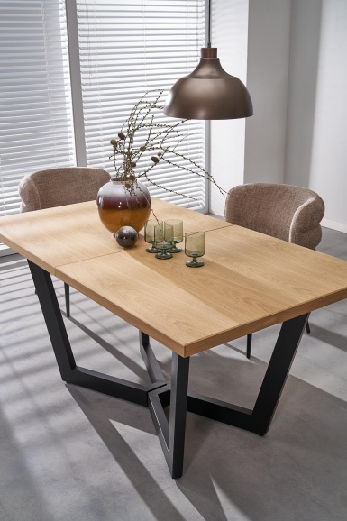 Design Plus Studio Kuchni & Salon Meblowy | MASSIVE 2 stół rozkładany 160-250x90x77 cm dąb naturalny/czarny (2p1szt) | 5905248137127