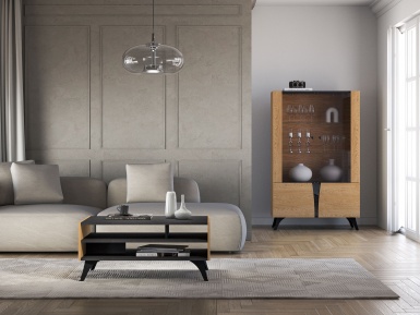Design Plus Studio Kuchni & Salon Meblowy | Toscania 07 Dąb Baltic Dune/Jesion Prestige Czarny - Stolik | 