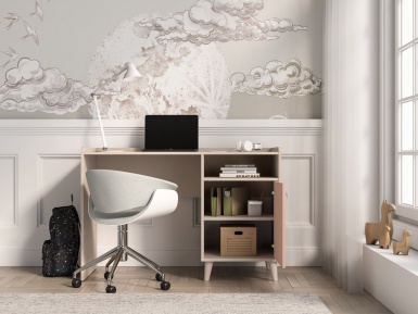 Design Plus Studio Kuchni & Salon Meblowy | Mevel 07 Piasek pustyni/Millennial pink - biurko 1D | 