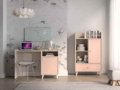 Design Plus Studio Kuchni & Salon Meblowy | Mevel 07 Piasek pustyni/Millennial pink - biurko 1D | 