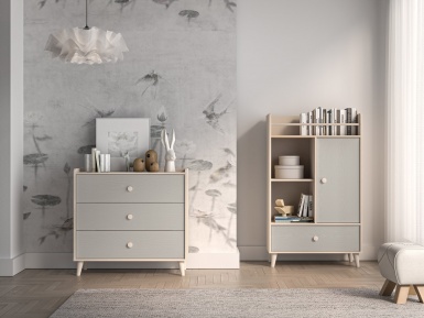 Design Plus Studio Kuchni & Salon Meblowy | Mevel 06 Piasek pustyni/szary pallad - komoda 3S | 