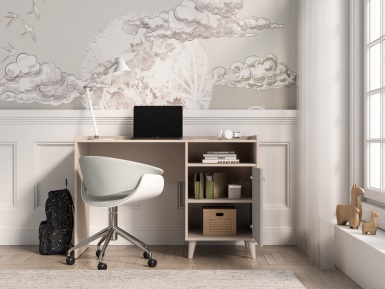 Design Plus Studio Kuchni & Salon Meblowy | Mevel 07 Piasek pustyni/szary pallad - biurko 1D | 
