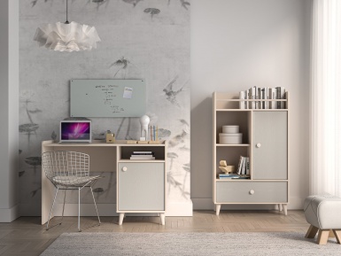 Design Plus Studio Kuchni & Salon Meblowy | Mevel 07 Piasek pustyni/szary pallad - biurko 1D | 