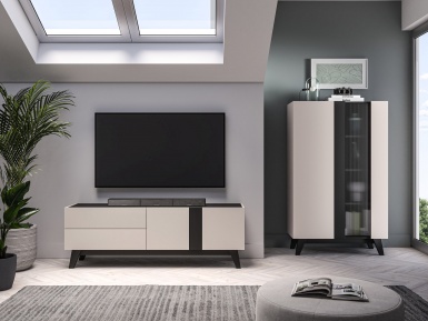 Design Plus Studio Kuchni & Salon Meblowy | Freshion 05 cashmere/czarny - RTV2D2S | 