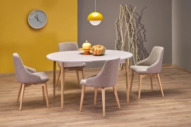 Design Plus Studio Kuchni & Salon Meblowy | PIVOT stół rozkładany 102-142x102x75 cm, blat - kaszmir, nogi - naturalny (1p1szt) | 5905248137349