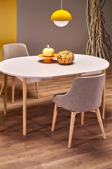 Design Plus Studio Kuchni & Salon Meblowy | PIVOT stół rozkładany 102-142x102x75 cm, blat - kaszmir, nogi - naturalny (1p1szt) | 5905248137349