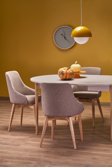 Design Plus Studio Kuchni & Salon Meblowy | PIVOT stół rozkładany 102-142x102x75 cm, blat - kaszmir, nogi - naturalny (1p1szt) | 5905248137349