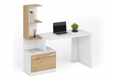 Design Plus Studio Kuchni & Salon Meblowy | MISO biurko, biały / dąb artisan (2p1szt) | 5905248137479