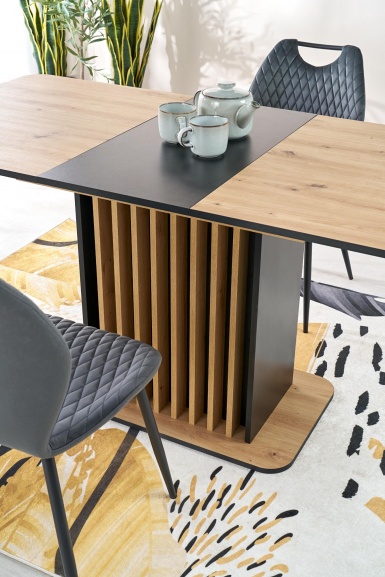 Design Plus Studio Kuchni & Salon Meblowy | WILSON stół rozkładany, blat - dąb artisan / czarny, nogi - dąb artisan / czarny (2p1szt) | 5905248137868
