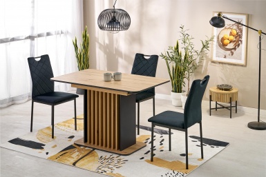 Design Plus Studio Kuchni & Salon Meblowy | WILSON stół rozkładany, blat - dąb artisan / czarny, nogi - dąb artisan / czarny (2p1szt) | 5905248137868