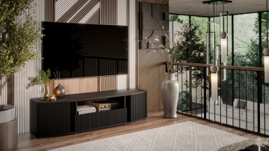 Design Plus Studio Kuchni & Salon Meblowy | MICHELLE szafka RTV czarny/ dąb viking | 5903815009372