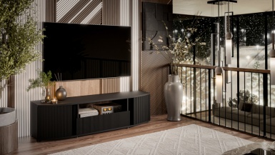 Design Plus Studio Kuchni & Salon Meblowy | MICHELLE szafka RTV czarny/ dąb viking | 5903815009372