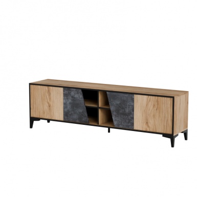 Design Plus Studio Kuchni & Salon Meblowy | OVO szafka RTV beton ciemny/dąb pradawny | 5903815009235