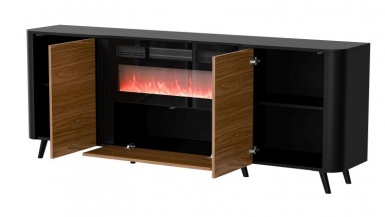 Design Plus Studio Kuchni & Salon Meblowy | VOLARE komoda 200 EF czarny mat/ orzech ( z możliwością montażu kominka ) | 5903815009679