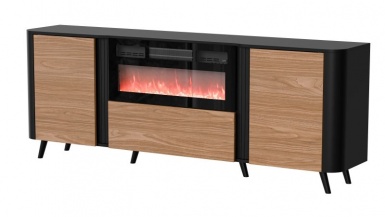 Design Plus Studio Kuchni & Salon Meblowy | VOLARE komoda 200 EF czarny mat/ orzech ( z możliwością montażu kominka ) | 5903815009679