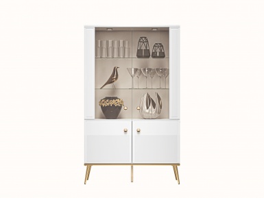 Design Plus Studio Kuchni & Salon Meblowy | Goldin 0301 Biały alpejski/Biały połysk - witryna | 