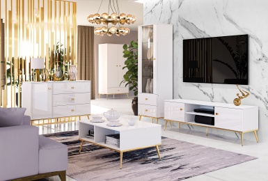 Design Plus Studio Kuchni & Salon Meblowy | Goldin 0301 Biały alpejski/Biały połysk - witryna | 